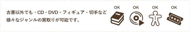 古書・漫画・CD・DVD・フィギュア・切手など、様々なジャンルの買取りが可能です